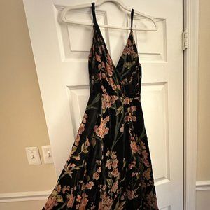 Anthropologie Midi Black Floral Velvet Fit and Flare Dress